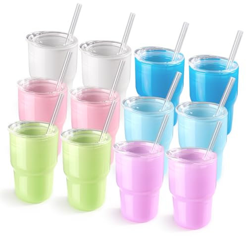 Fijinhom Mini-Schnapsglas mit Strohhalm und Deckel, 85 ml, kleine Glasbecher, süße Schnapsbecher für Espresso, Kaffee, Spirituosen, Hochzeit, Party, lustiges Geschenk, 12 Stück