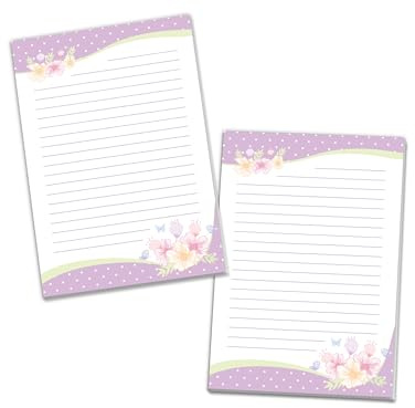 2 Briefblöcke Motiv Blumenmuster Wiesenblumen lila Briefpapier für Jungen Mädchen Kinder und Erwachsene Geschenk (2 Blöcke A4 mit je 25 Blätter)