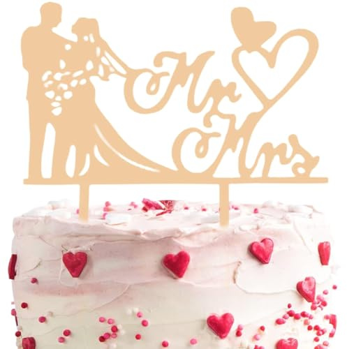 ZILZUFA Hochzeitstorte Deko Holz - inkl. Mr und Mrs Tortenstecker Herz Cake Topper - Personalisierte Kuchendekoration für Hochzeiten, Verlobungen, Hochzeitstage UVM.