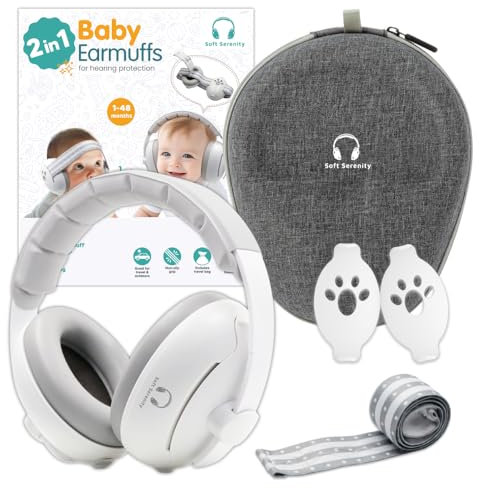 Soft Serenity Casque Anti Bruit Bébé 2-en-1 avec Étui de Transport, Protection Auditive pour Bébés, Casque Avion Bébés et Enfants jusqu'à 4 ans, Parfait pour Sommeil, Voyages et Festivals
