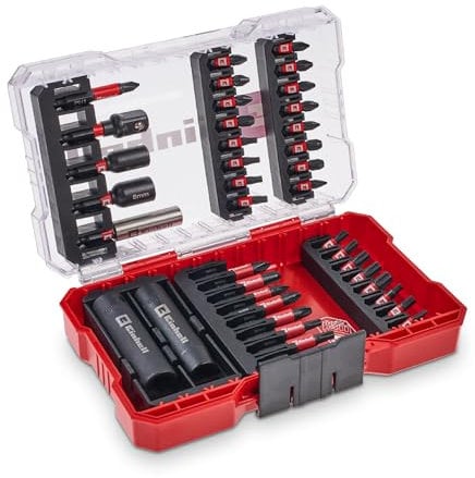 Original Einhell M-CASE 39-tlg. Impact-Bit- und Stecknuss-Set (25-mm-Bits, 50-mm-Bits, Sechskantstecknüsse, Langnüsse, Stecknussadapter, 60-mm-Bithalter inkl. Aufbewahrungsbox)