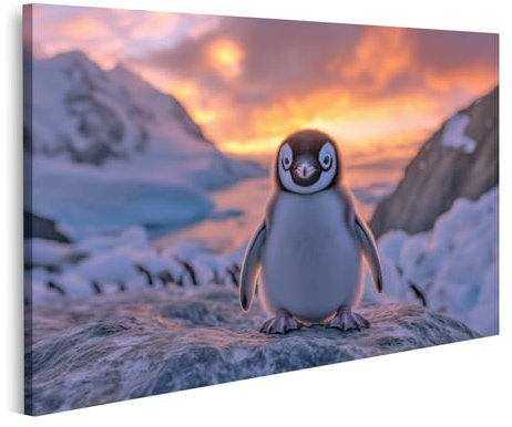 islandburner Bild auf Leinwand Pinguin bei Sonnenuntergang in der Antarktis Bilder Wandbilder Poster