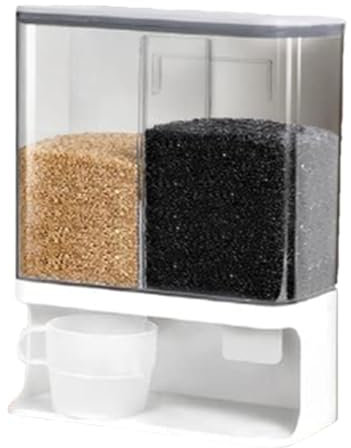 Waschpulver Aufbewahrung, Müslispender, 3L Waschmittelspender, Cerealienspender mit Messbechern, Wandmontage, Kunststoff, Waschmittelbehälter, für Reis/Wäscheperlen/Waschpulver