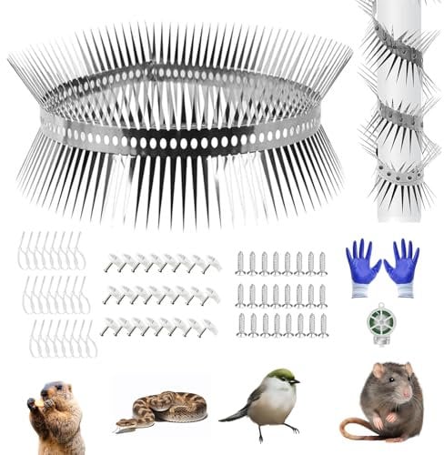 Prelisee Marderabwehr Fallrohr 300 cm Marderschutz Fallrohr Edelstahl Marderabwehr Fallrohrschutz Marder Waschbär Abwehr Marderschreck Stacheldraht Tierabwehr mit Zubehör für Dachrinne,Haus