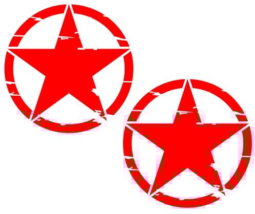 Kit 2 Adesivi Decalcomanie Stella Militare US Army Auto Furgone Fuoristrada Camper Casco Compatibile con Jeep Renegade Wrangler Suzuki Jimny Santana Mitsubishi Pajero (Rosso, Diametro 30 cm)