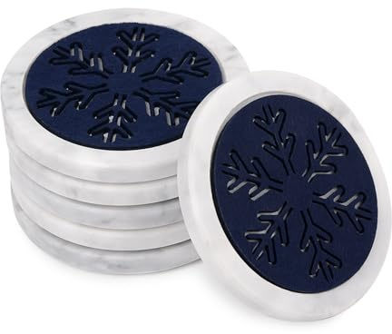 6 - Piece Marble Absorbent Coaster Set - Quick - Absorbing Felt Inserts, Superior to Wood, Reusable, 3 Anti - Slip Silicone Pads, Enhance Home Quality​ (White)