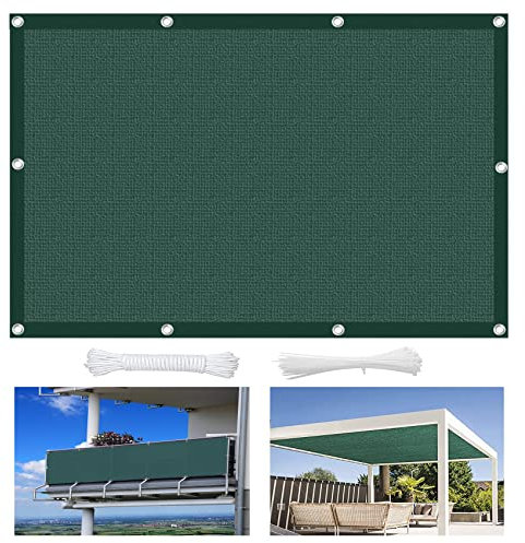 Voile d'ombrage respirant de 3,2 x 6 m avec anti-UV à 95 % - Brise-vue pour extérieur - Vert foncé - Kit de fixation inclus