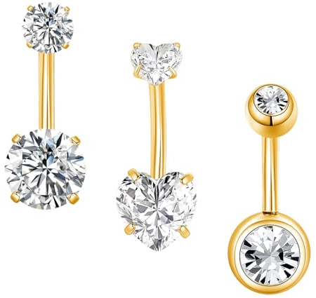 Besyvvin 3er Kurzes Bauchnabelpiercing 6mm Stablänge Chirurgenstahl Bauchpiercing Silber Gold Rosa Piercing Bauchnabel Ring