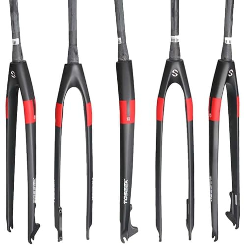 KUNYOS Horquilla Delantera Ultraligera Mountain Bike, Horquilla Bicicleta Carretera Carbono MTB Cónica Recta Horquilla Rígida Freno De Disco 26/27.5/29Er Horquilla Rígida Bicicleta,Rojo,26inch
