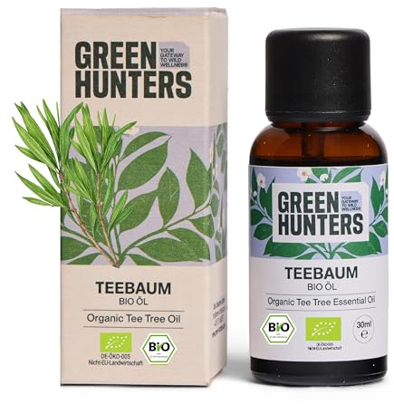 Green Hunters Bio Teebaumöl 30ml, 100% Reines Ätherisches Öl (Melaleuca Alternifolia) – Für Diffuser, Aromatherapie, Haut & DIY Kosmetik, Naturreines Tea Tree Oil