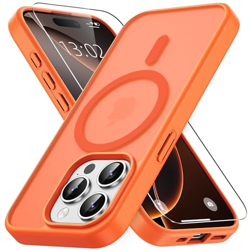 Vansdon Cover Magnetica per iPhone 15 Pro Max con 1 Pezzi Vetro Temperato | Arancia, Compatibile con Magsafe, Protezione anticaduta di livello militare, Custodia Traslucida Opaca Sottile Antiurto