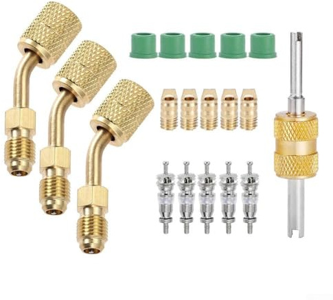 FACAIIO Adaptateur R410a - Kit de démontage de valve - Système divisé CA - Adaptateur 45 degrés avec raccord SAE 5 ou 16 à 1 ou 4 - Construction en laiton