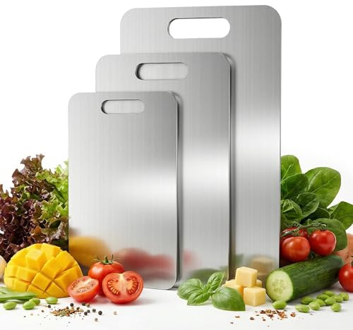 Tieplis 3-Piece Stainless Steel Cutting Board Set - Double-Sided Metal Chopping Boards, Dishwasher Safe for Meat Fruit Vegetables, Large Medium Small Sizes