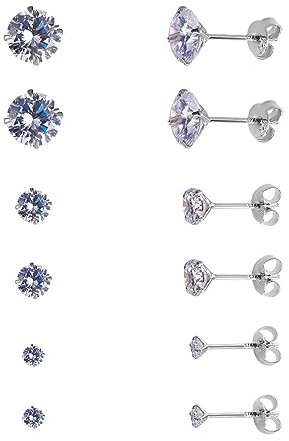 YOURDORA 3 Paia Semplice Orecchini a perno in Argento 925 con Cristalli Donna Gioielli set 3mm 5mm 7mm (White)