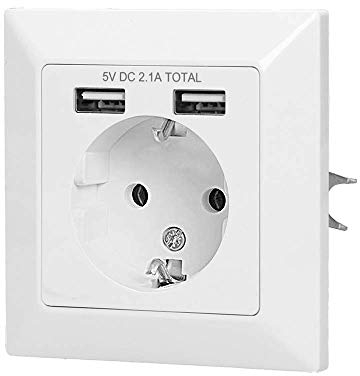 ORNO AE-13140(GS) USB Steckdose Unterputz Weiß ,2x USB 5VDC / 2,1A , 3680W, 16A, 80x80x41 mm,Typ: Schuko