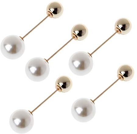 VIccoo Perlenbroschen,5-teilige Klassische Imitation Double Pearl Broschen Pullover Schal Clip Sicherheitsnadel Frauen - 2