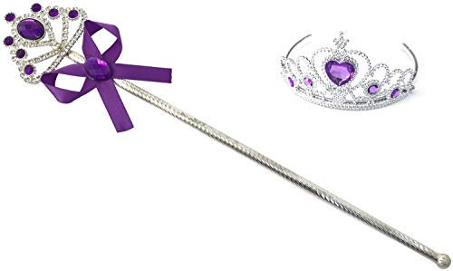 Kuzhi Prinzessin Elsa Krone Tiara und Zauberstab Set – Silbernes Herzjuwel, L, Metall, Kristall