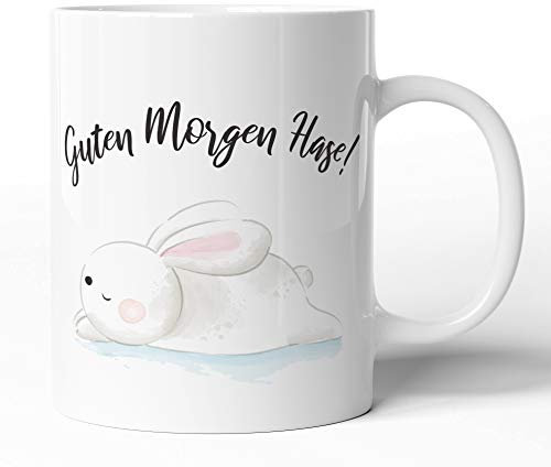 tassenprinter Spruch-Tasse - süße Häschentasse - Geschenk-Idee zum Geburtstag, Jahrestag, Ostern, Valentinstag - Spruchtasse Hase/Kaninchen/Häschen/Hasi (weiß, Guten Morgen Hase!)