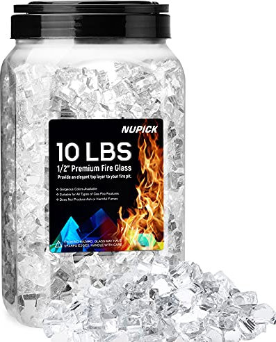 NUPICK 4,5 kg Feuerglas, 1/2 Zoll reflektierendes Feuerglas, passend mit Feuerstelle Glas und Kaminglas, klar