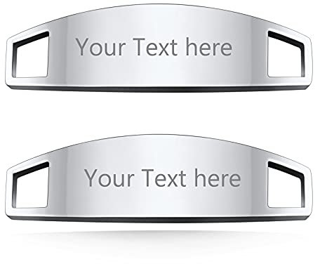 Custom4U Benutzerdefinierte 2 Stücke Schnürsenkel Schnalle mit Wunsch-Motiven Edelstahl Glänzend Metall-Schuhschnalle DIY-Schuhschmuck mit Namen Gravur ID Tag Charms in Silber