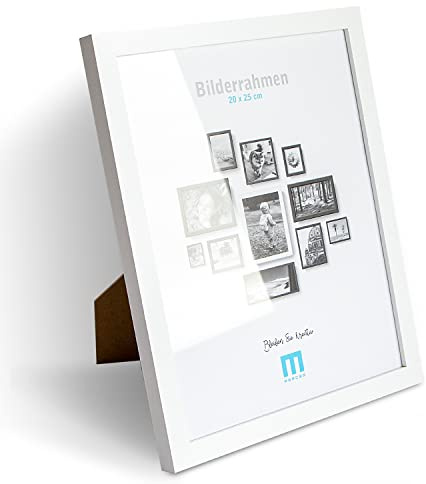 M MERCEO Bilderrahmen 20x25cm (1Stk) Weiß – Holz MDF Fotorahmen einzeln oder Set – Posterrahmen mit Acrylglas – für Fotos & Poster, Wandmontage oder Tischaufsteller, Hoch- & Querformat