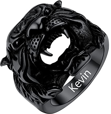 U7 Herren personalisiert Siegelring mit Tiger Motiv Schwarz Tigerskopf Großer Ring Tribal Fingerring Hip Hop Street Style Modeschmuck Accessoire für Biker Rapper(Ring Größe 64)