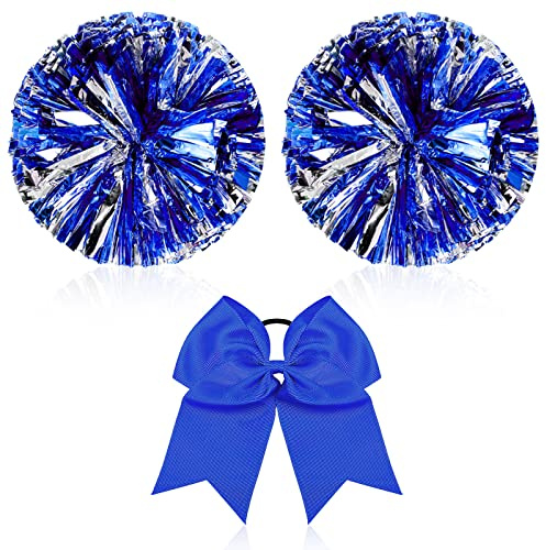 Hanaive 3 Pcs Cheerleading Pom Poms Large, Blue Silver, Classic