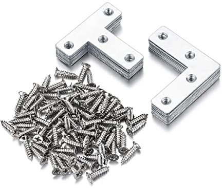 MaoNativey 20 Stück Winkelverbinder Edelstahl, 90 Grad Rechter L Form Winkel T Flachwinkel Metall Regalträger Winkel Halterung Mit Schraube für Panel Connection Tisch Stuhl Bücherregal (50x50mm)