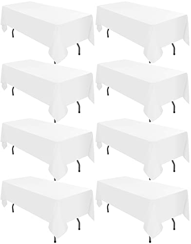8 Stück Weiß Tischdecke 153 x 260 cm, 6 Fuß Rechteckige Premium Polyester Tischdecke, Flecken und Knitterfrei Waschbar Dekorative Tischdecke für Küche Hochzeit Party Restaurant oder Bankett