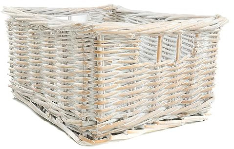 Arthur Cameron - Rectangular Wicker Storage Basket with Handles - 29 x 25 x 15 cm - Small Wicker Basket, Organiser Tray, Bathroom Storage (White Wash)