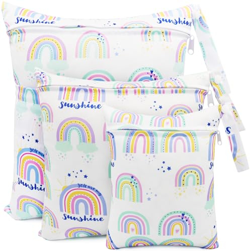 FenFang Wet Bag, 3 Pcs Borsa per Pannolini Lavabili, Porta Pannolini da Borsa Organizzatori Impermeabile Riutilizzabile da Appendere, Wetbag Trucchi Sacchetti Stoffa Neonato per Viaggi (Bianco)