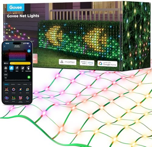 Govee Lichterkette Netz für Büsche mit 480 LEDs, 0.87×2.9M Smart Lichternetz Außen mit Vielfältige Modi, DIY Funktion für Strauch, Rasen Dekor, IP65 Wasserdicht, Kompatibel mit Alexa