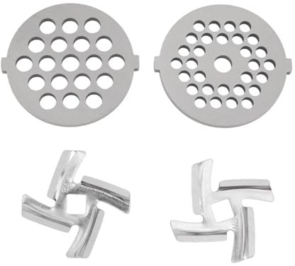 4pcs Stainless Steel Meat Grinder Blades, 2 Sharp Blades 2 Cutting Plates Metal Food Grinder Attachment, Meat Grinders Plate Discs Tool for Food Chopper Machinery Parts