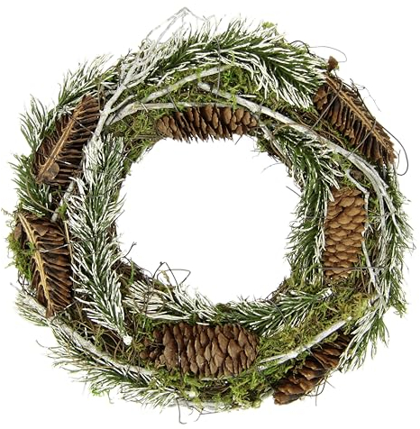 Corona Natural con Musgo, Ramas de Abeto, piñas, 25 cm, Corona de Navidad, Corona de adviento, Corona de Puerta, decoración de Navidad, Corona de Flores, Corona de ratán, Corona de Velas, Corona de