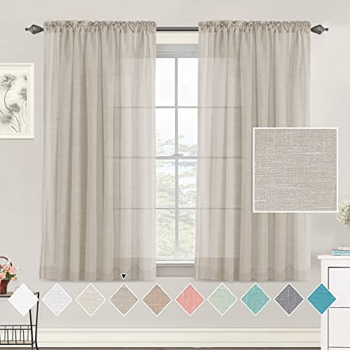 Tenger Home Lot de 2 rideaux en lin semi-transparent avec galon fronceur pour salon et chambre à coucher (couleur lin, 100 x 120 cm)