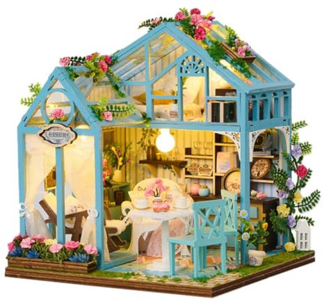 UINOFER DIY Gewächshaus Holz, Miniatur Garten Haus Selber Bauen mit Möbeln, Kreatives Bausatz Erwachsene, Modellbausatz für Erwachsene und Kinder (Flower Dream)