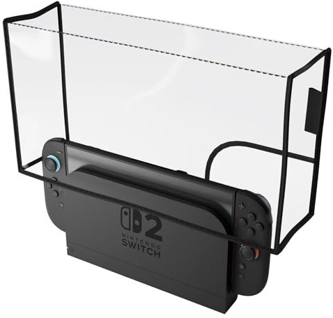 PlayVital Funda Antipolvo para Nintendo Switch 2 (2025), Cubierta Protectora Antirayaduras y a Prueba de Polvo, Compatible con Base de Carga, Impermeable y Resistente (Transparente+Ribete Negro)