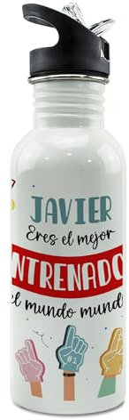 Botella personalizada. Botella agua niños. Cantimplora metálica. Water bottle. Regalos originales para hombre. Regalo entrenador. Straw Stop 600ml. Entrenamiento futbol niños