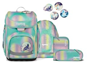 ergobag Schulranzen-Set cubo Set ZauBärwelt - Mint | Ergonomischer Schulranzen klassisch 5-teilig für die 1. Klasse der Grundschule