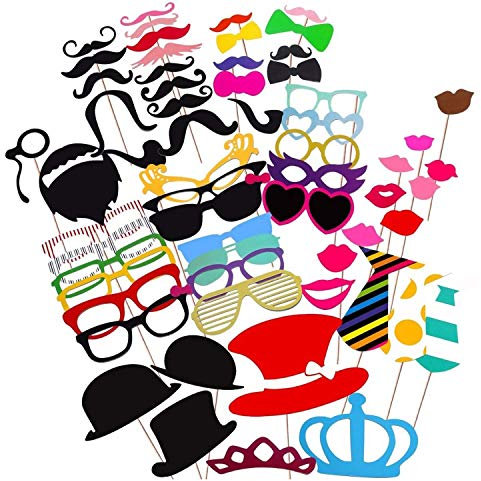 58 Pcs Colourful Party Props Photo Booth on Sticks DIY Funny for Wedding, Birthday, Christmas, Graduation by Trimming Shop