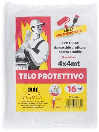 PENNELLIFICIO 2000 | Telo Copritutto in Plastica, Telo Protettivo, Antigoccia, Protegge da Macchie di Pittura, Sporco, Umido, 4x4 Metri, 16 MQ, Grammatura: 340 gr – Made in Italy