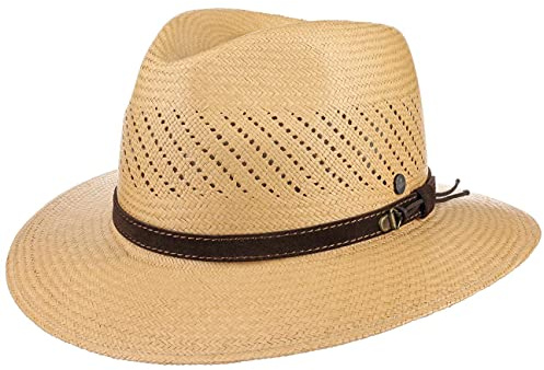 Lierys Air Sombrero panameño para hombre - Sombrero de verano hecho a mano en Ecuador - Sombrero de paja panameño para el sol - Sombrero de paja/Traveller Panamá - primavera/verano marrón S (55-56 cm)