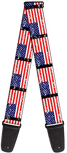 Buckle-Down Guitar Strap United States Flags Weathered Black 2 Inches Wide