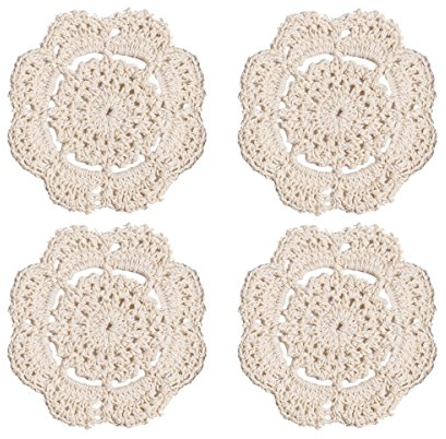 Phantomon Dentelle Ronde Crochet napperons Dessous de Verre Fait à la Main, 10,2 cm, Lot de 4 (Beige)
