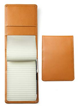 DELMON VARONE - Personalisierbares Notizblock Etui DIN A6 aus Boxcalf Premium Leder braun, Reporterblock im Hardcover Ledereinband mit Stiftschlaufe, Einschubfach und blanko Block liniert
