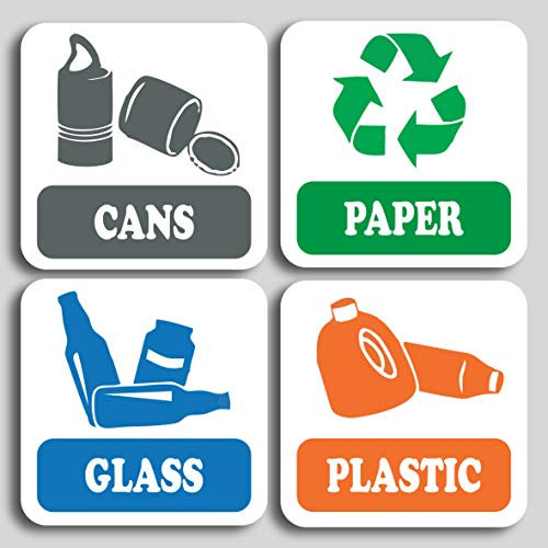 4 Pack Recycling Signs, self Adhesive Stickers Doors or Walls Ideal for Bins (2)
