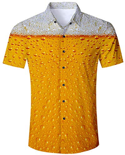 ALISISTER Funky Hawaiian Shirt Mens Short Sleeve Shirts Prints Ugly Aloha Blouse Button Dress Summer Vacation Party Beachwear Hawaiian Holiday Clothes for Men, A3-beer, L