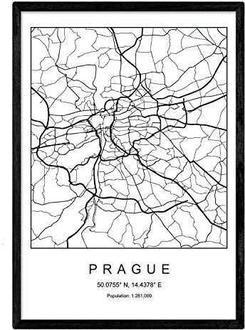 Nacnic Blade Prag Stadtkarte nordischen Stil schwarz und weiß. A3 Größe Plakat Das Bedruckte Papier Keine 250 gr. Gemälde, Drucke und Poster für Wohnzimmer und Schlafzimmer