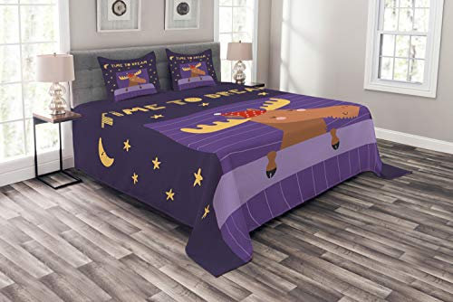 ABAKUHAUS Nap Saying Tagesdecke Set, Typografie mit Elch, Set mit Kissenbezügen Sommerdecke, für Doppelbetten 220 x 220 cm, Mehrfarbig