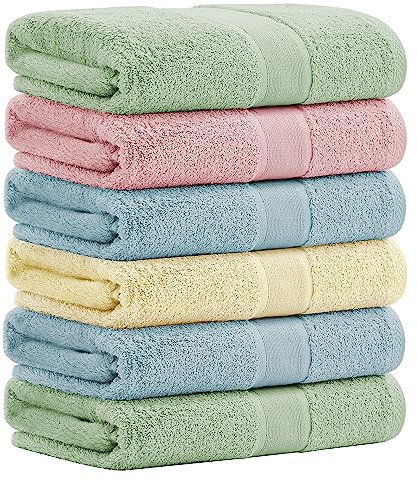 Aibaser Serviettes de Bain en Coton de Bambou - 61 x 150 cm - Serviettes Naturelles Ultra absorbantes pour Salle de Bain (Ensemble de 6 pièces)